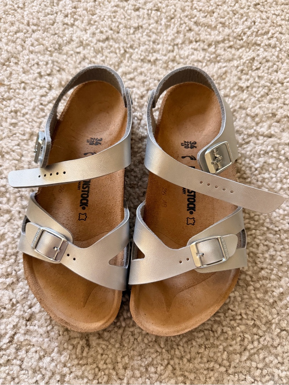 Birkenstock Kids Metallic Silver Double Buckle Sandals